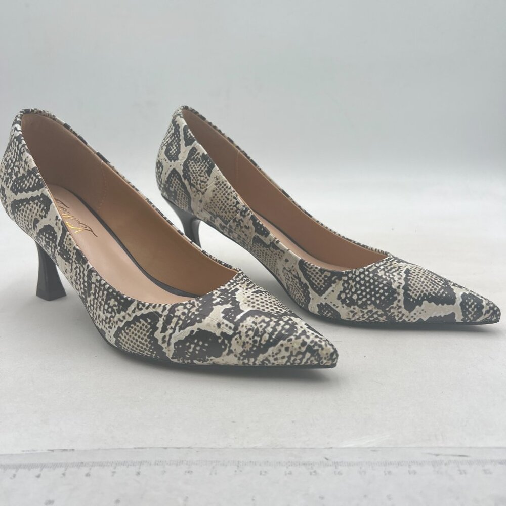Fowt Snake Print Croc-Embossed Pointed Toe Pumps … - image 4